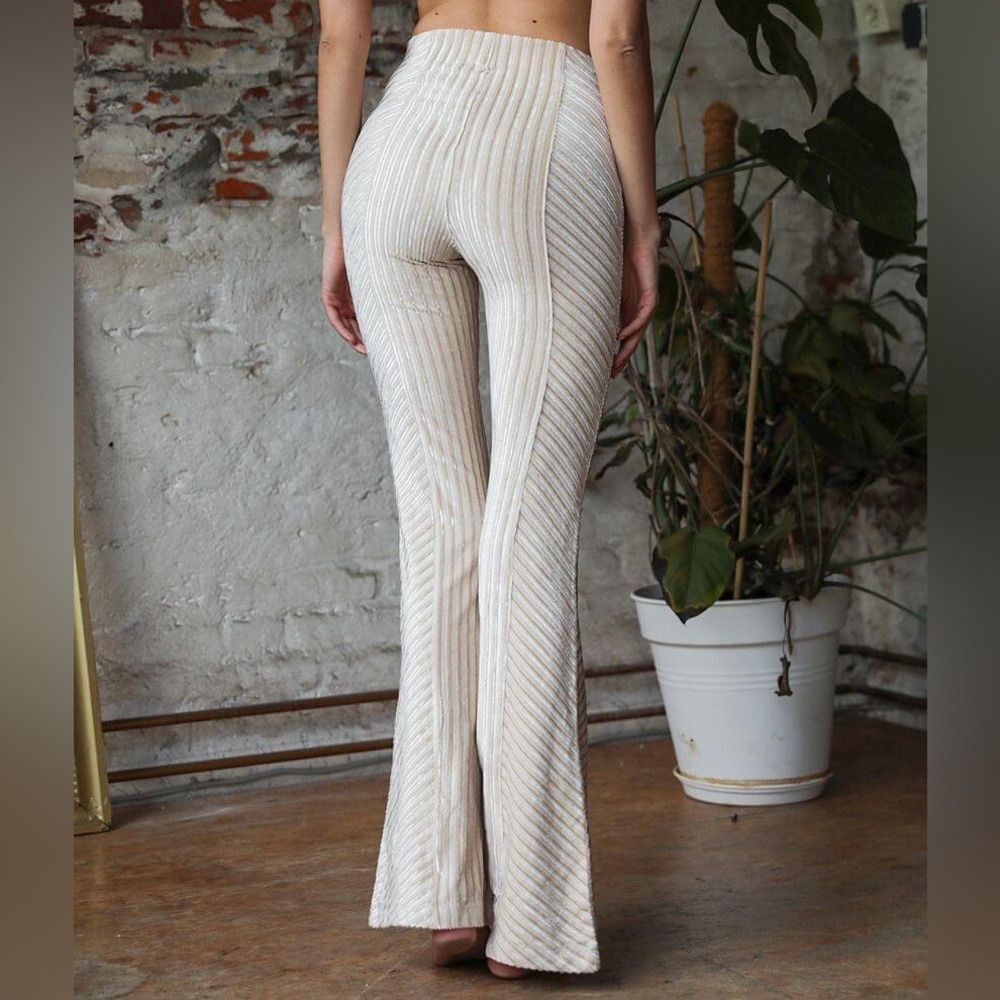 Free People Cream Striped Flare Pants